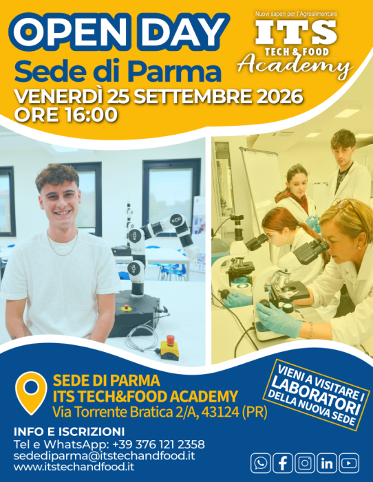ITS Tech&Food Academy: il 25 settembre open day a Parma